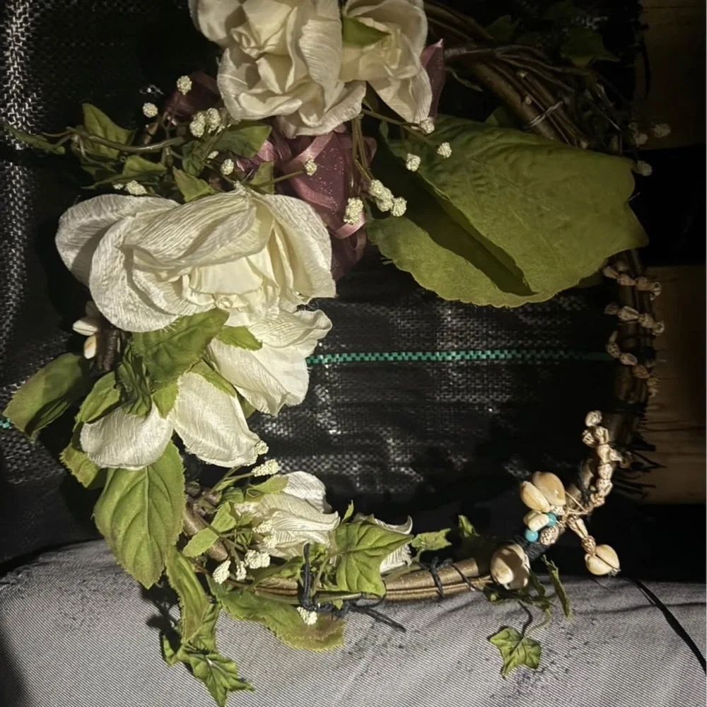 Elegant Cream and Green Floral Wreath